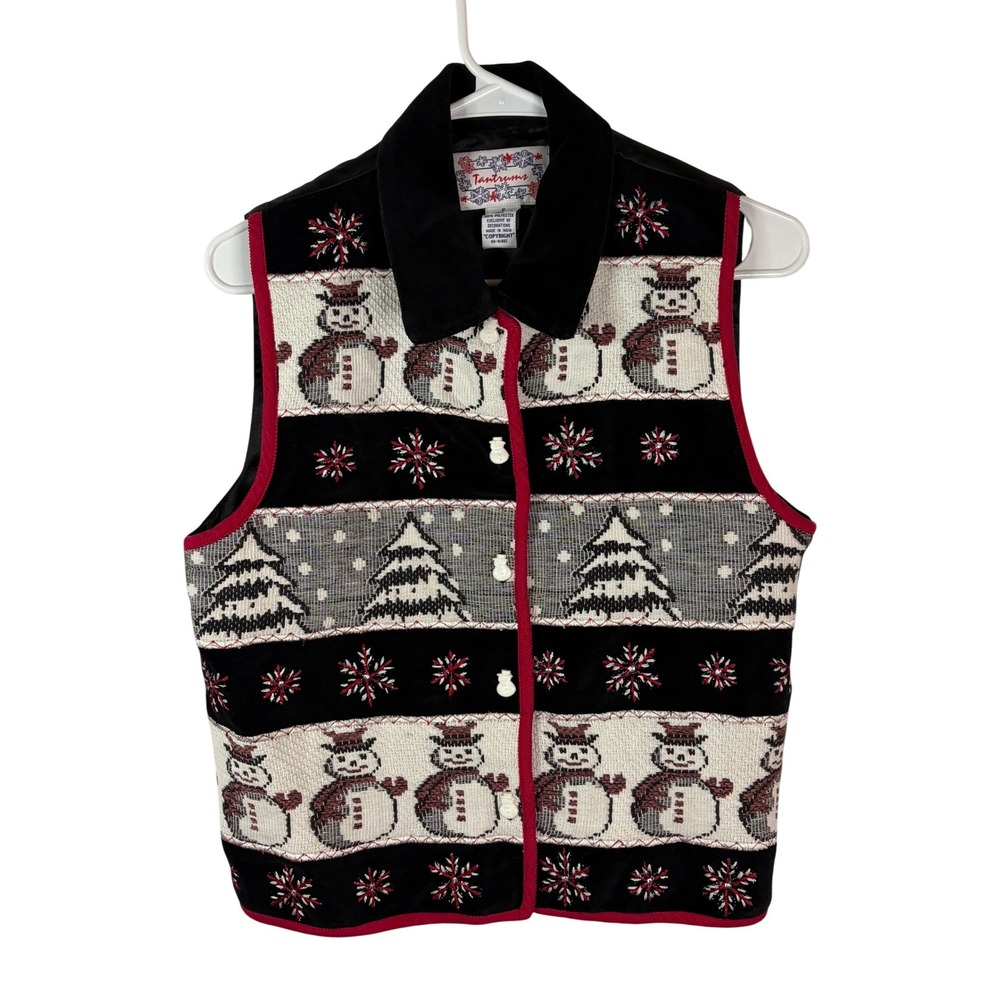 Tantrums Snowman Christmas Vest Small Black Tapestry Snowflakes Holiday Velvet